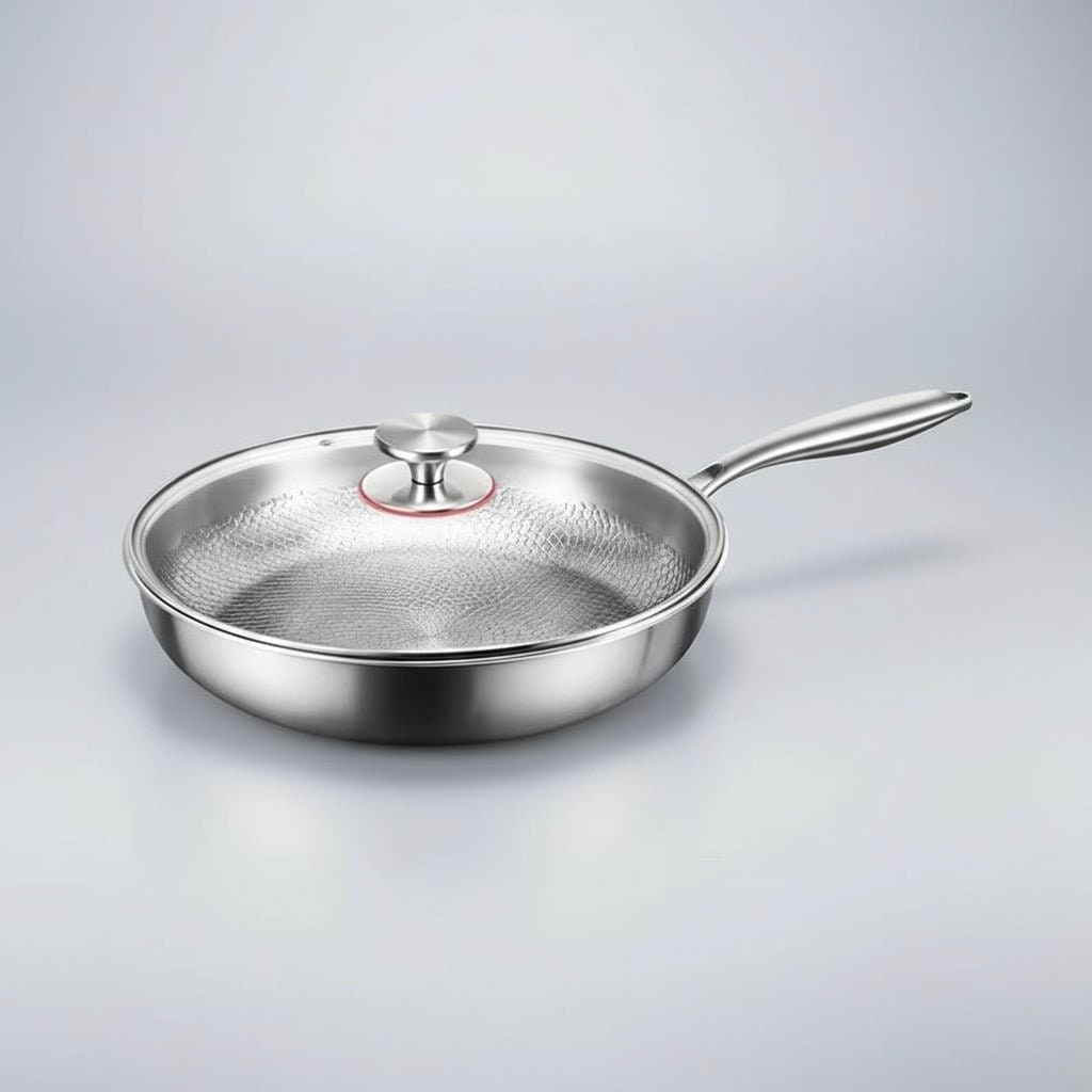 Poêle en acier inoxydable à intérieur martelé, compatible induction