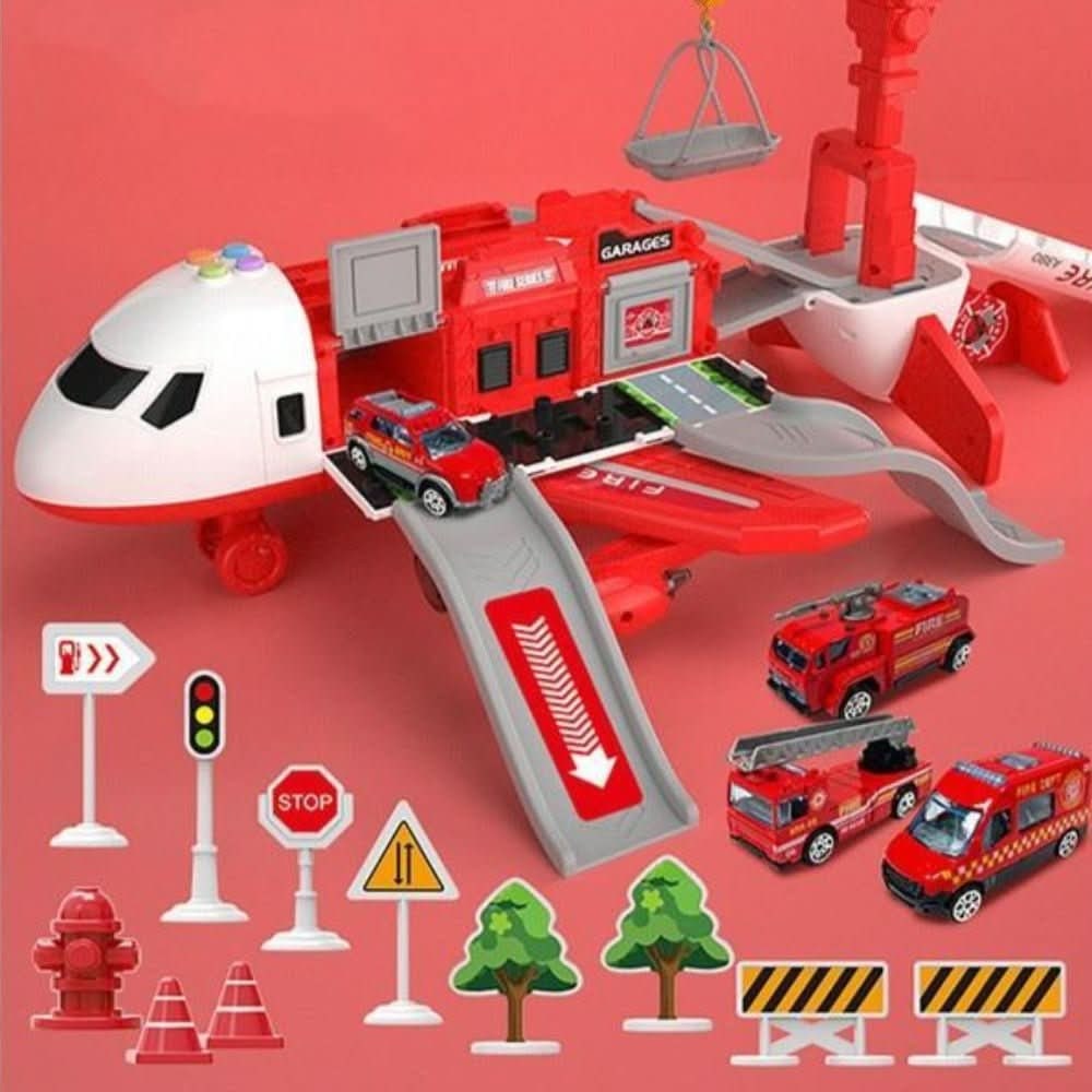 Avion cargo de jeu pliable avec grue et mini-véhicules