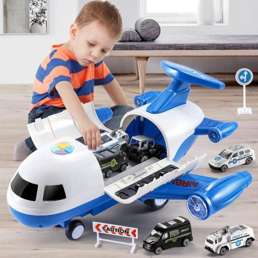 Avion cargo de jeu pliable avec grue et mini-véhicules