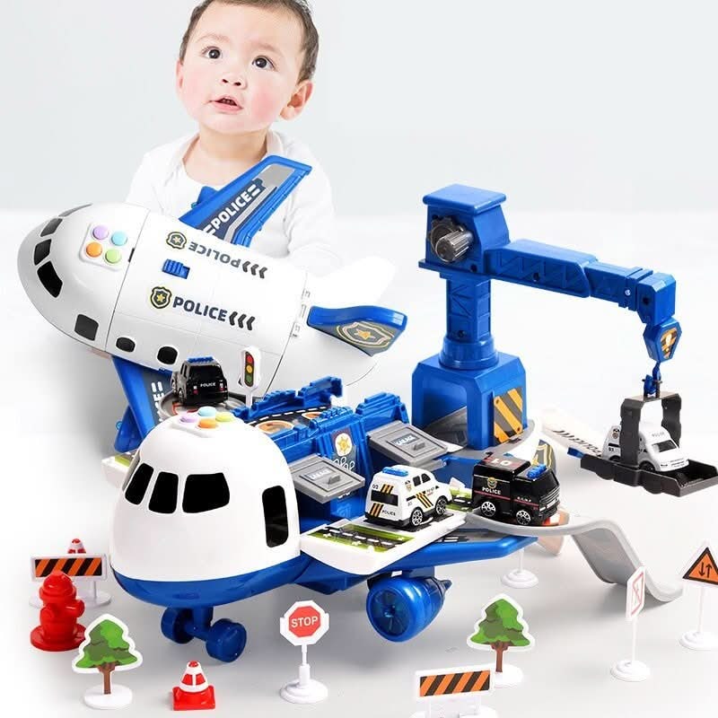 Avion cargo de jeu pliable avec grue et mini-véhicules