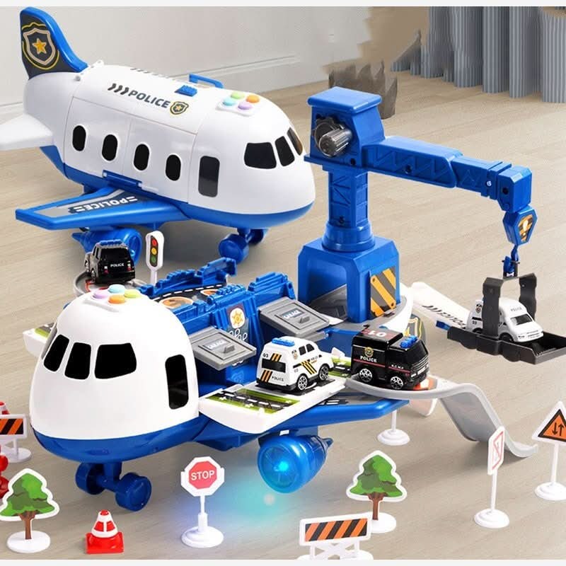 Avion cargo de jeu pliable avec grue et mini-véhicules