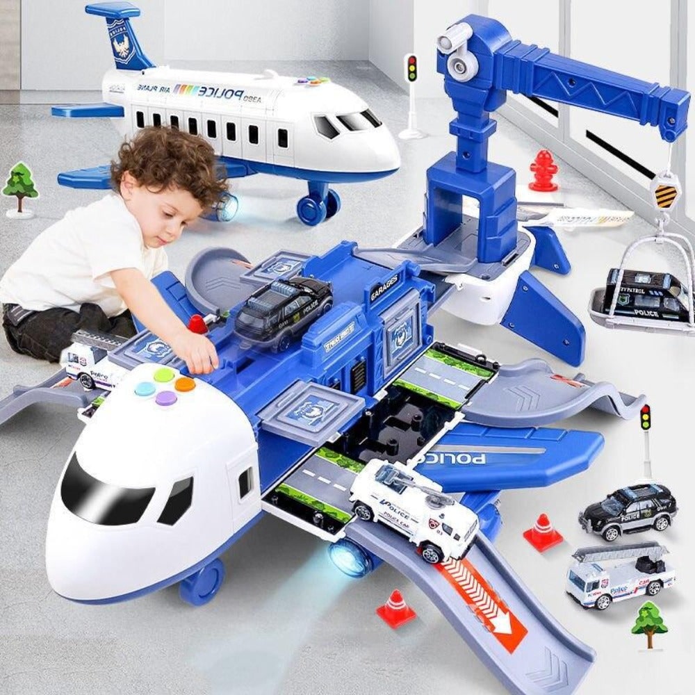 Avion de jeu avec véhicules miniatures, sons et lumières