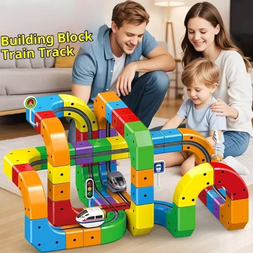 Circuit de train électrique rechargeable à blocs modulaires