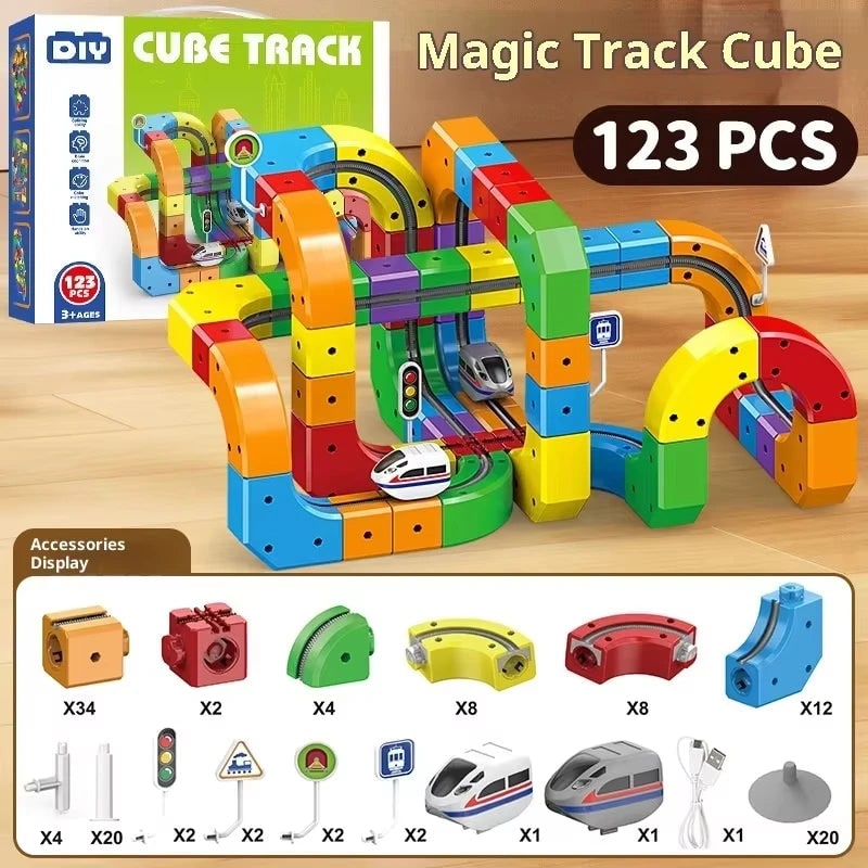 Circuit de train électrique rechargeable à blocs modulaires