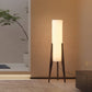 Lampadaire trépied en bois avec abat-jour textile, 127 cm