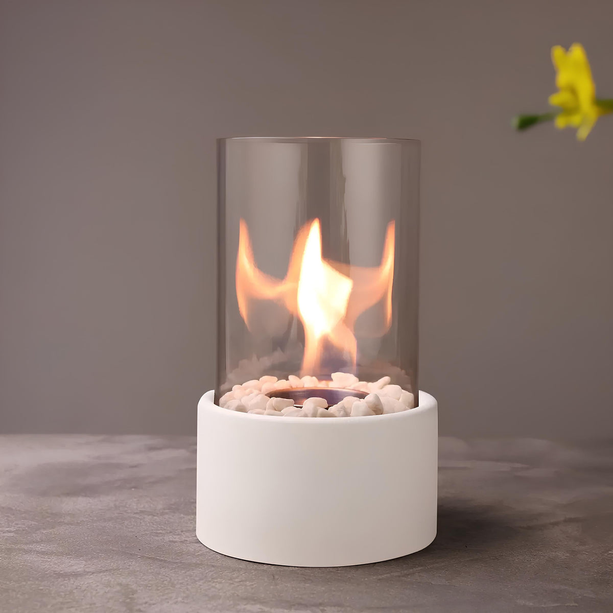 Lampe à combustible avec cylindre en verre et éteignoir