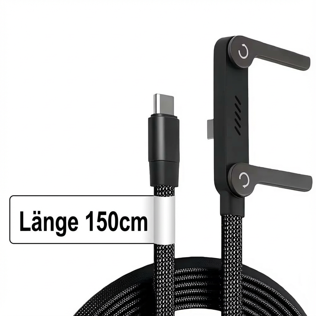 Câble USB-C vers USB-C avec support de téléphone pliant, 150 cm