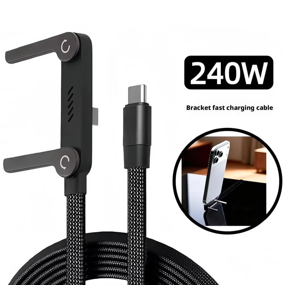 Câble USB-C vers USB-C avec support de téléphone pliant, 150 cm