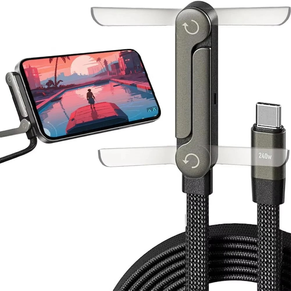 Câble USB-C vers USB-C avec support de téléphone pliant, 150 cm