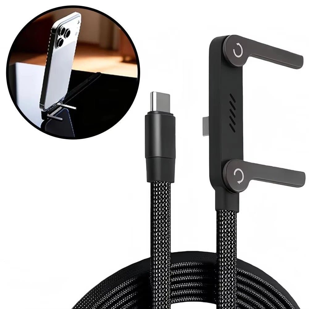 Câble USB-C vers USB-C avec support de téléphone pliant, 150 cm