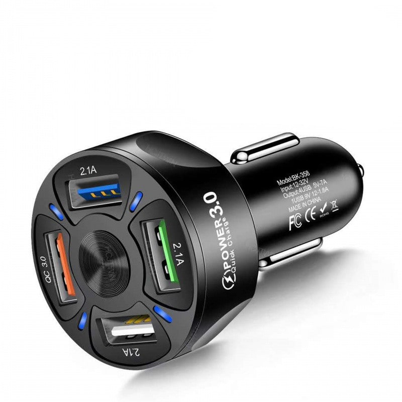 Chargeur de voiture à 4 ports USB-A, puissance annoncée 45 W