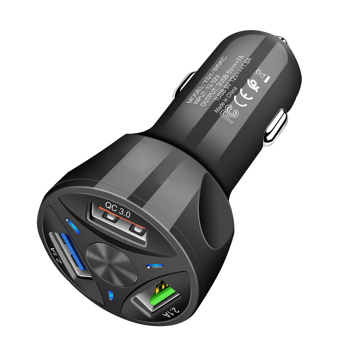 Chargeur de voiture à 4 ports USB-A, puissance annoncée 45 W