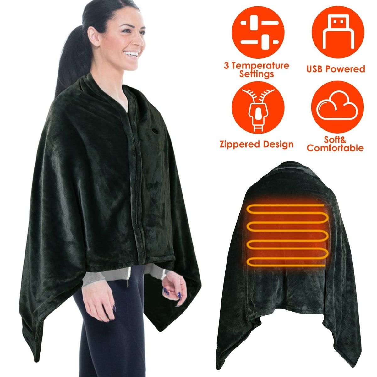 Couverture chauffante à porter en polaire USB, 150 × 80 cm