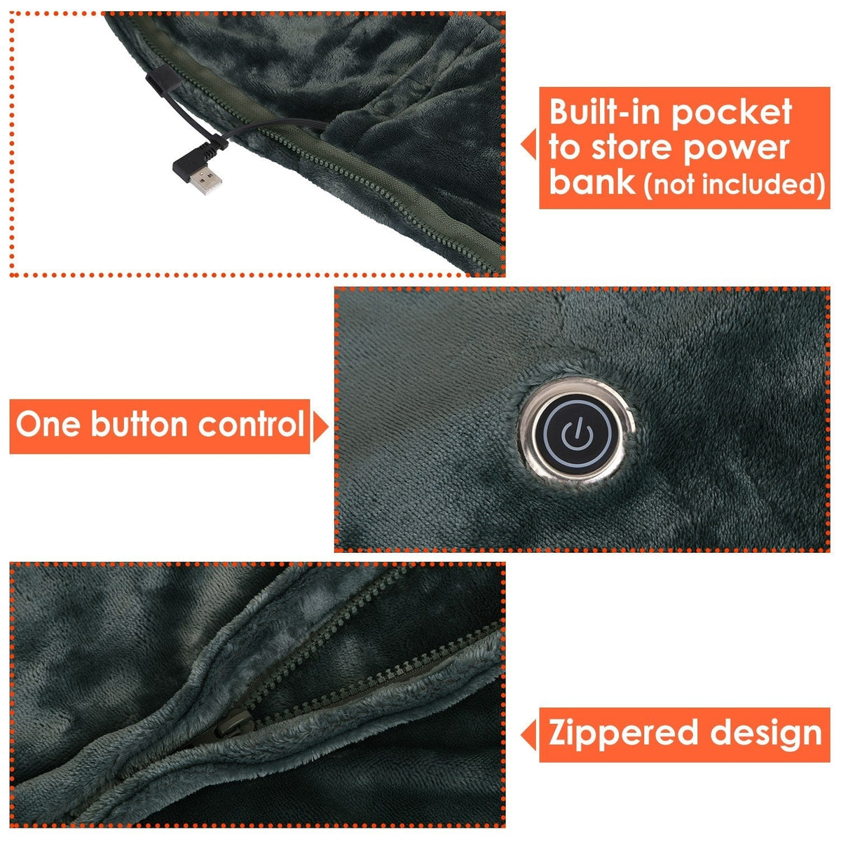 Couverture chauffante à porter en polaire USB, 150 × 80 cm