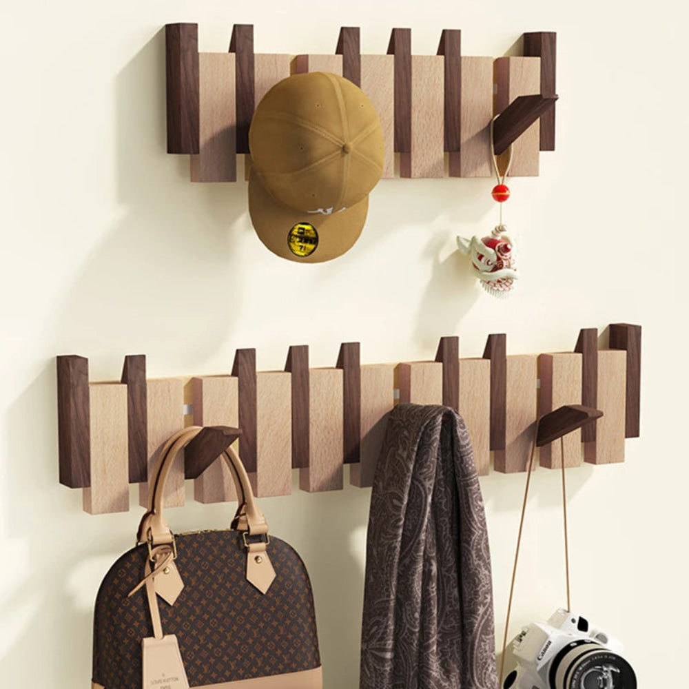 Porte-manteau mural en bois à crochets rabattables