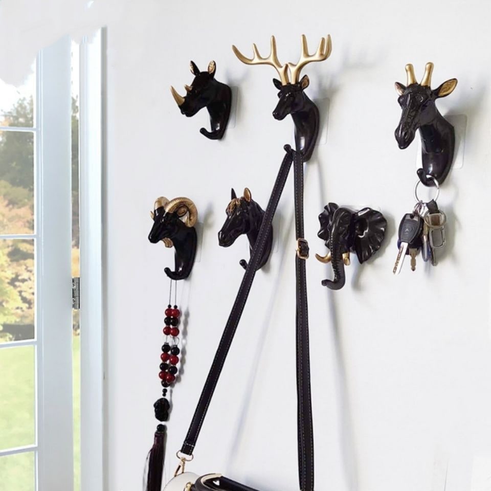 Crochet mural adhésif en résine à tête d'animal