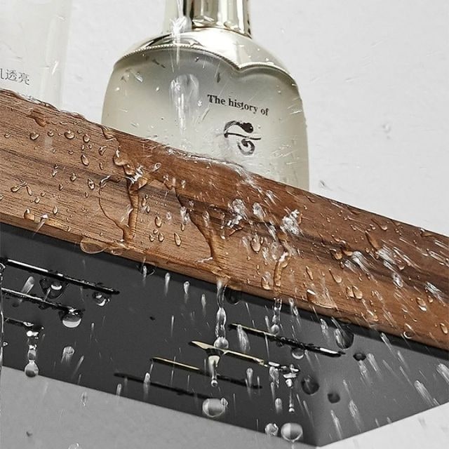Étagère murale avec barre en bois et support métallique