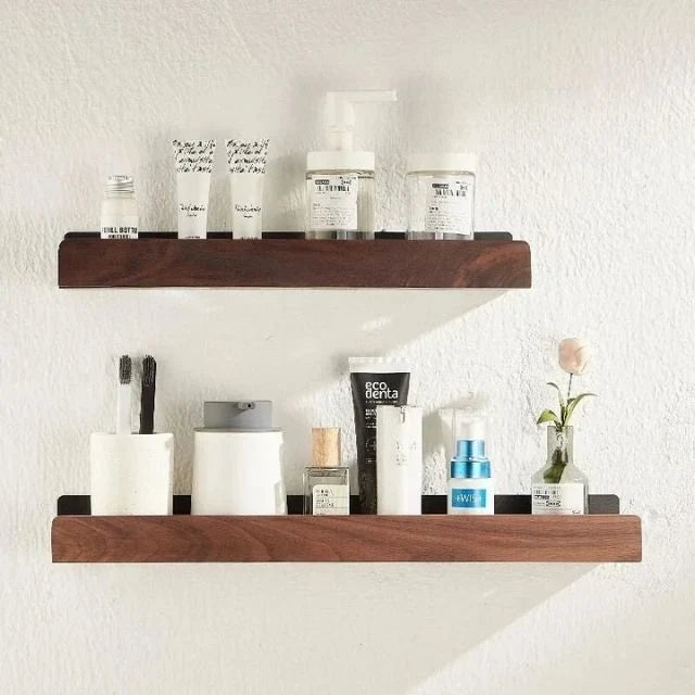 Étagère murale avec barre en bois et support métallique