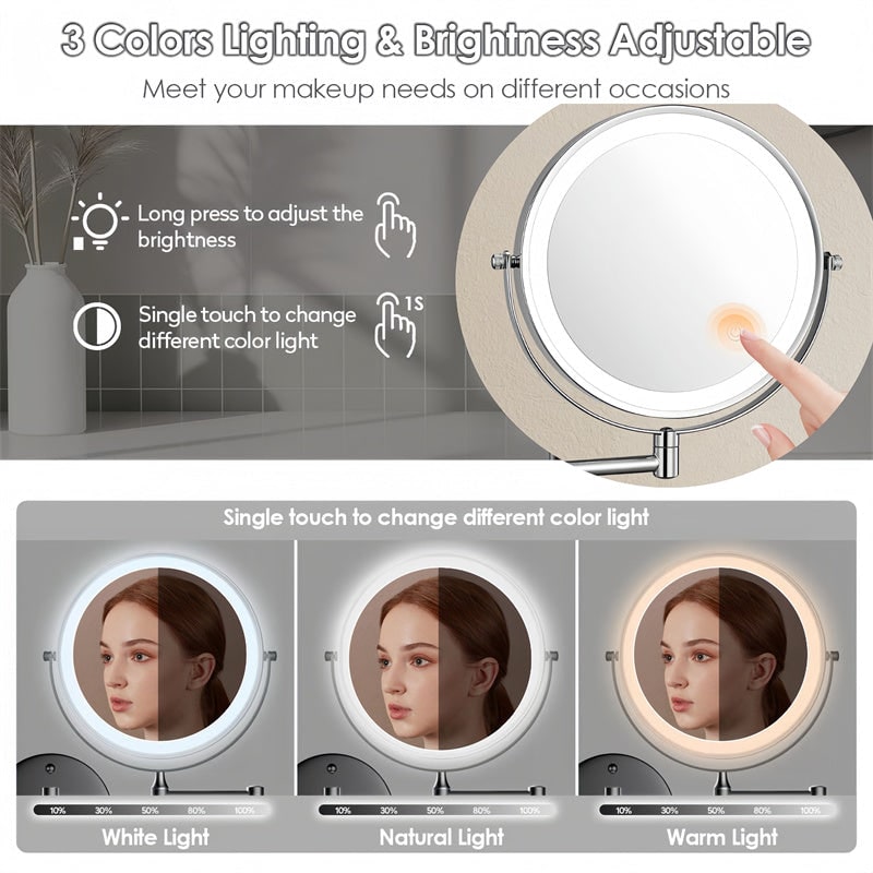 Miroir grossissant mural ×10 avec éclairage à DEL