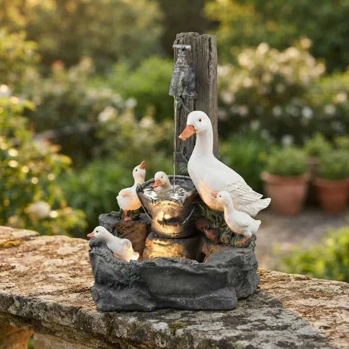 Fontaine décorative avec figurine animale et éclairage