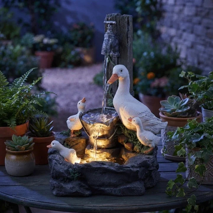 Fontaine décorative avec figurine animale et éclairage
