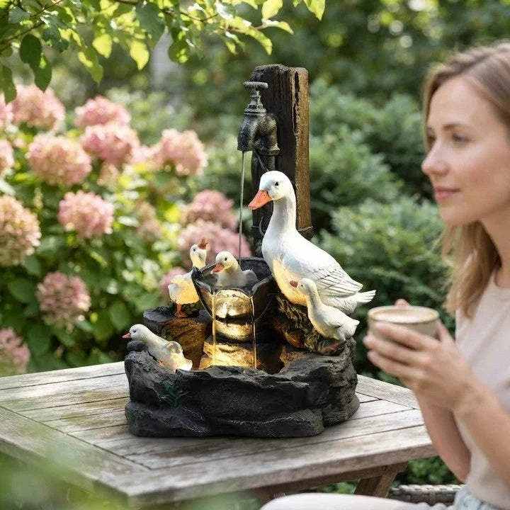 Fontaine décorative avec figurine animale et éclairage