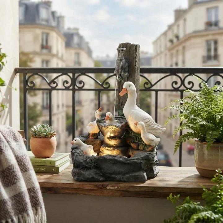 Fontaine décorative avec figurine animale et éclairage