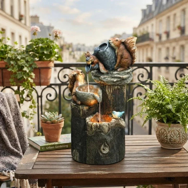 Fontaine décorative avec figurine animale et éclairage