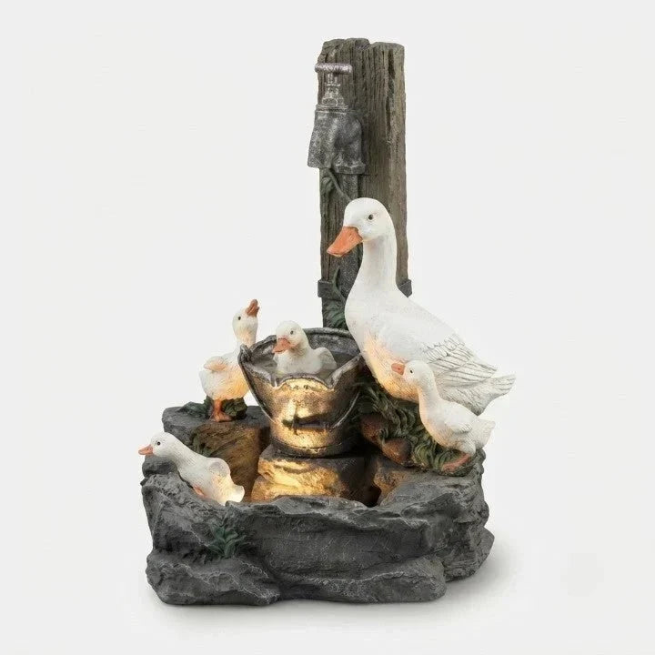 Fontaine décorative avec figurine animale et éclairage