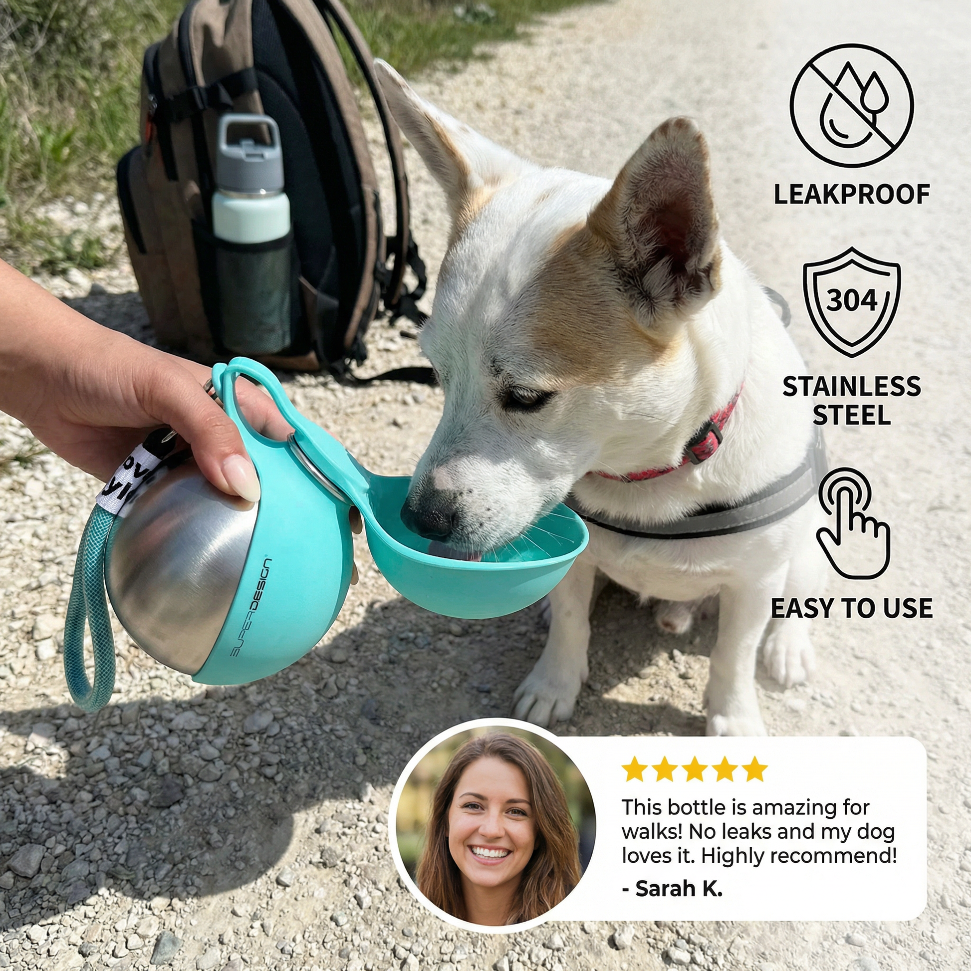 Gourde de voyage 2-en-1 pour chien avec bol – image 2