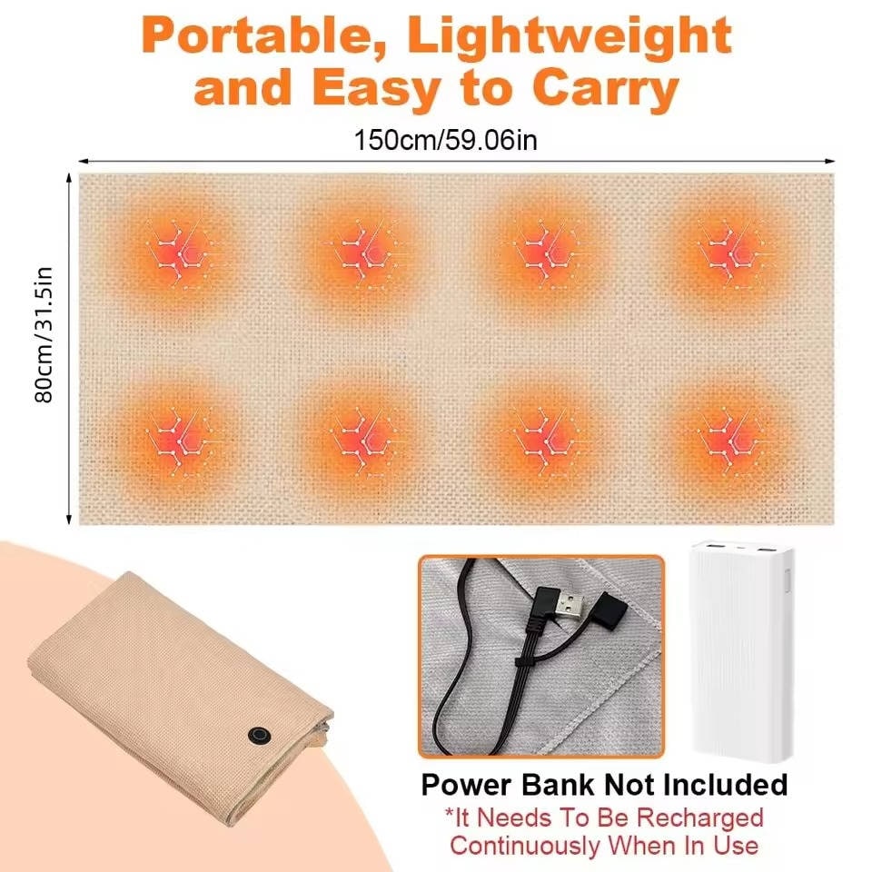 Couverture chauffante à capuche USB, 150 × 80 cm