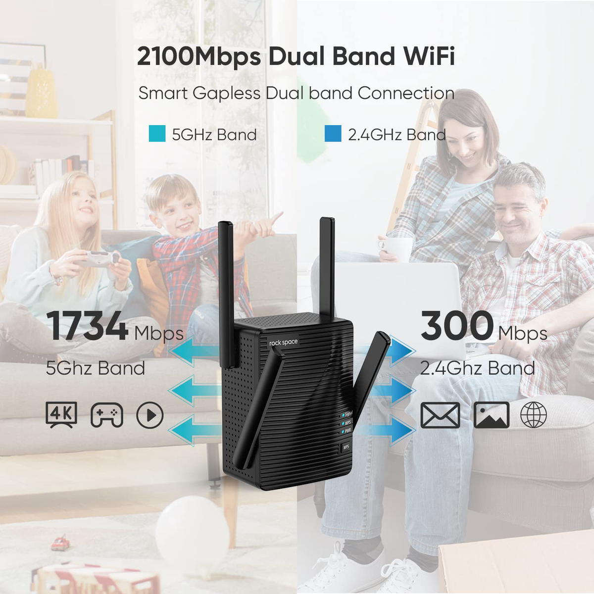 Répéteur Wi-Fi à quatre antennes avec bouton WPS