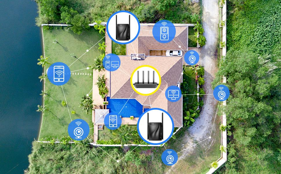 Répéteur Wi-Fi à quatre antennes avec bouton WPS