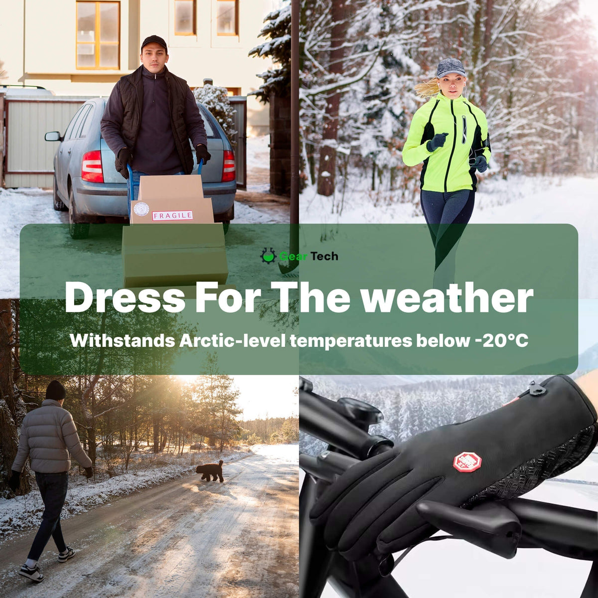 Gants de cyclisme d'hiver avec doublure polaire et doigts tactiles