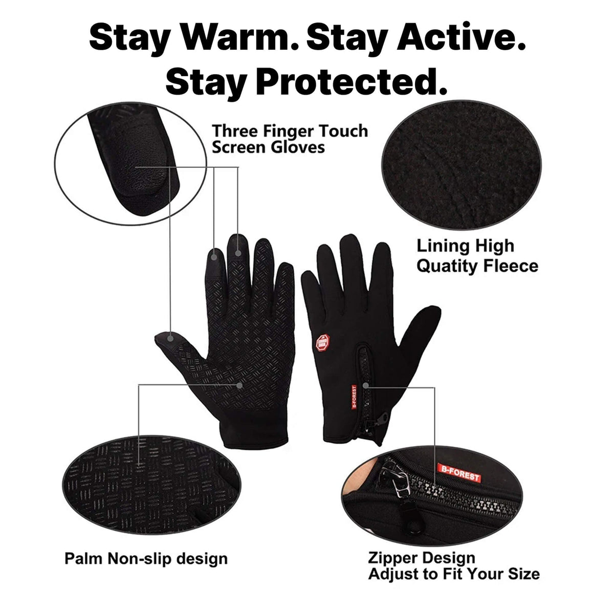 Gants de cyclisme d'hiver avec doublure polaire et doigts tactiles