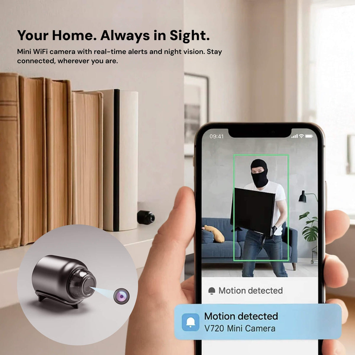 Mini caméra Wi-Fi intérieure avec alertes de mouvement