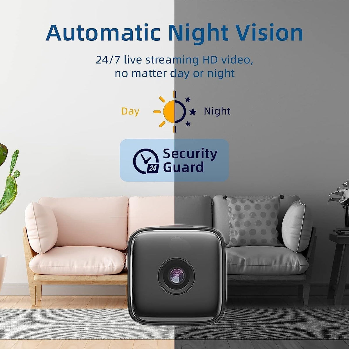 Mini caméra intérieure 1080p avec vision nocturne et détection de mouvement