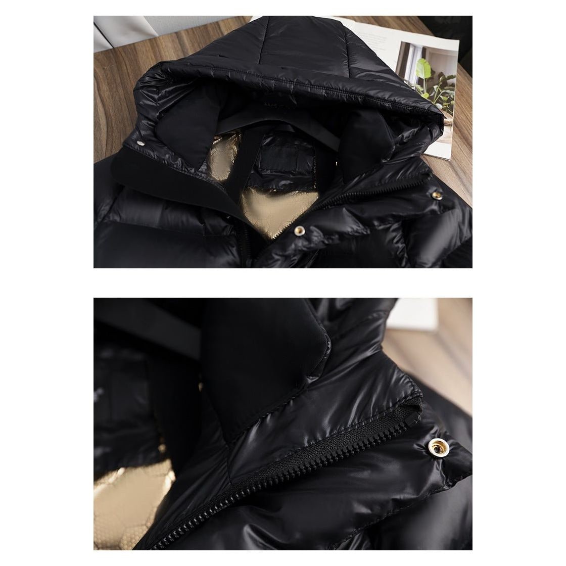 Doudoune noire longue pour femme avec capuche