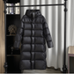 Doudoune noire longue pour femme avec capuche