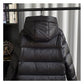 Doudoune noire longue pour femme avec capuche
