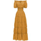 Robe longue épaules dénudées avec taille smockée