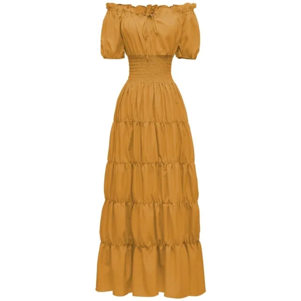Robe longue épaules dénudées avec taille smockée