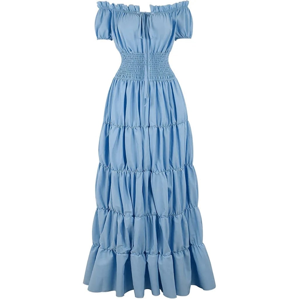 Robe longue épaules dénudées avec taille smockée