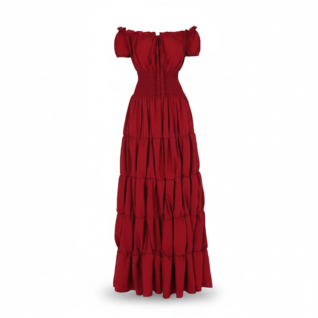 Robe longue épaules dénudées avec taille smockée