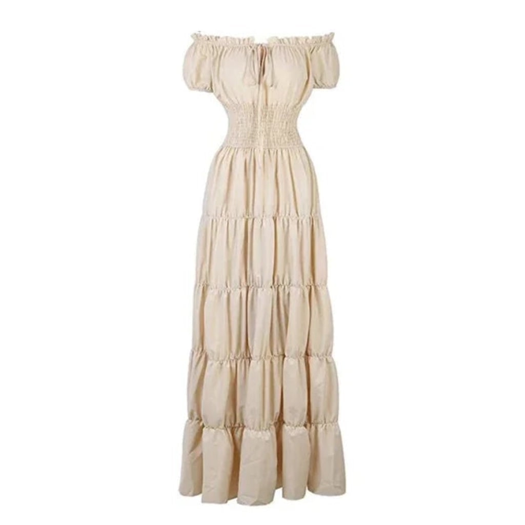 Robe longue épaules dénudées avec taille smockée