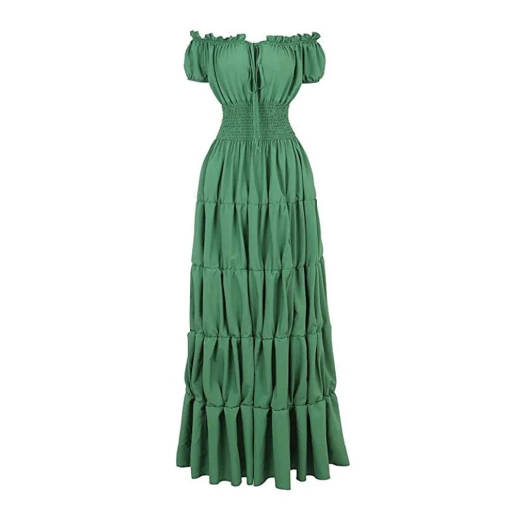 Robe longue épaules dénudées avec taille smockée