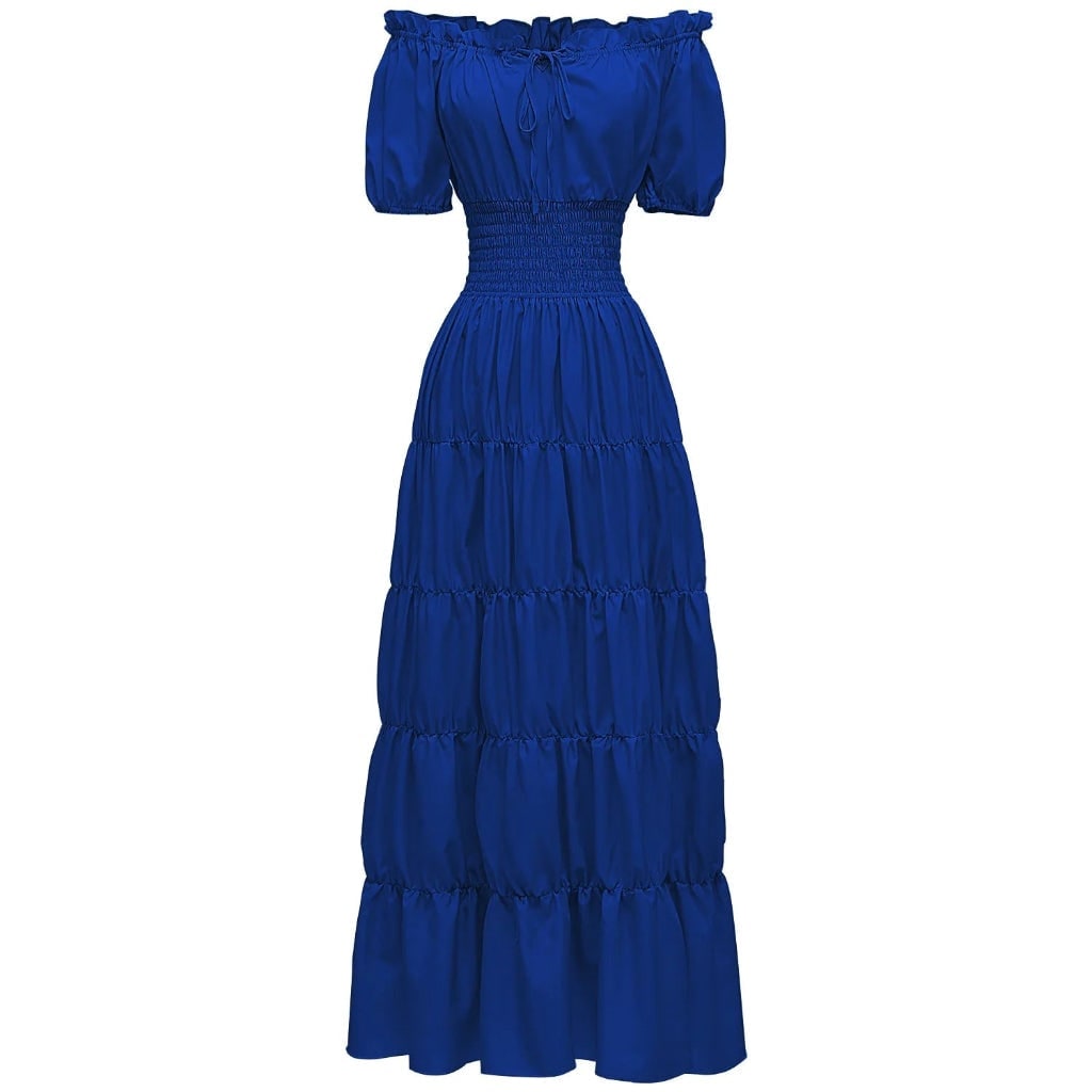 Robe longue épaules dénudées avec taille smockée