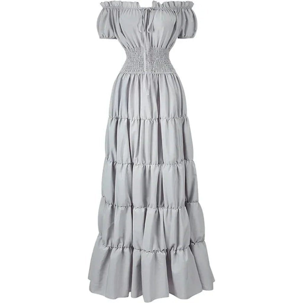 Robe longue épaules dénudées avec taille smockée
