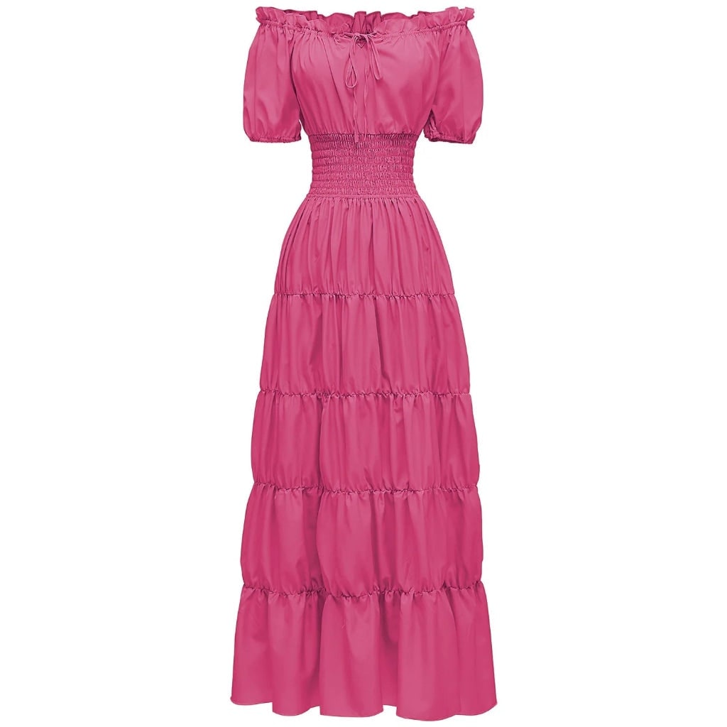 Robe longue épaules dénudées avec taille smockée