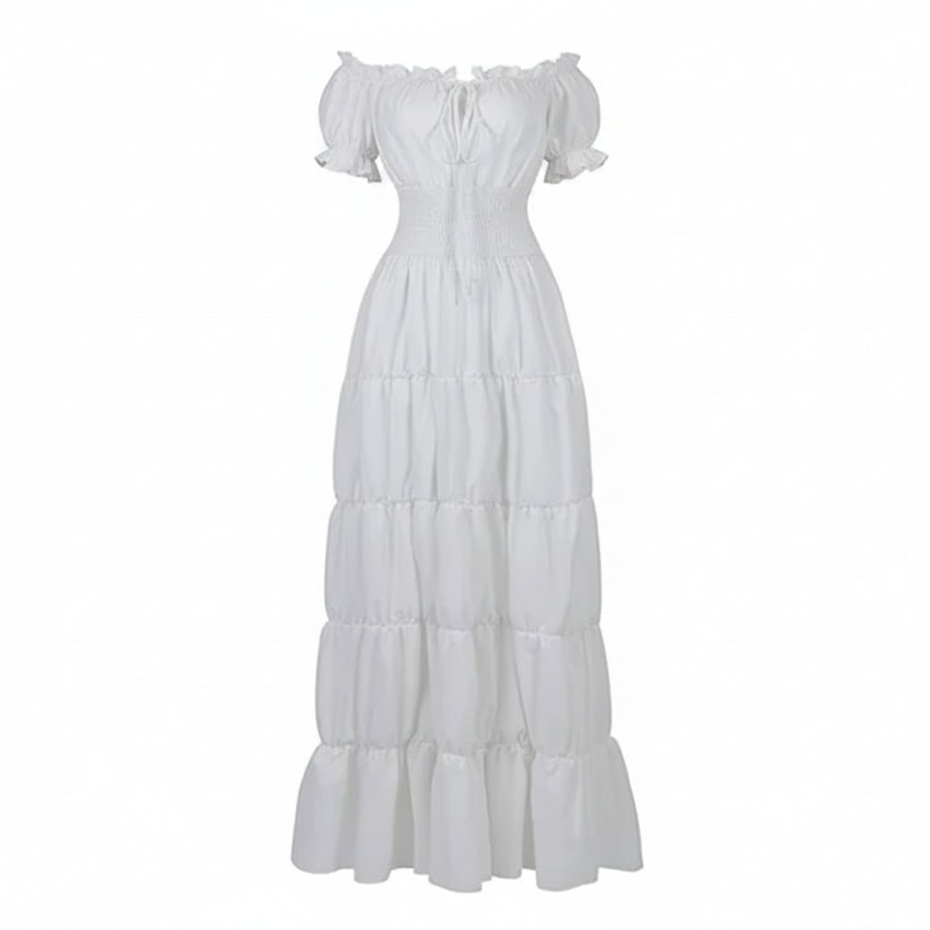 Robe longue épaules dénudées avec taille smockée